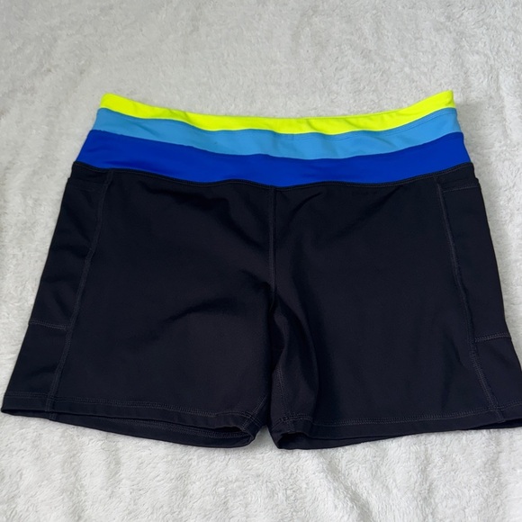 Black and Blue Athletic Shorts with Tricolor Waistband - Picture 2 of 5